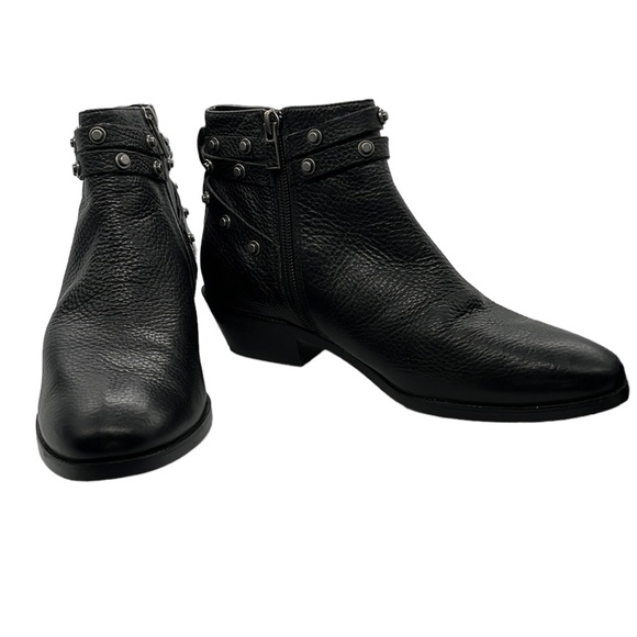 Halogen BLACK PEBBLE LEATHER SIDE ZIP STUDDED STRAP BOOTIES - Picture 5 of 9